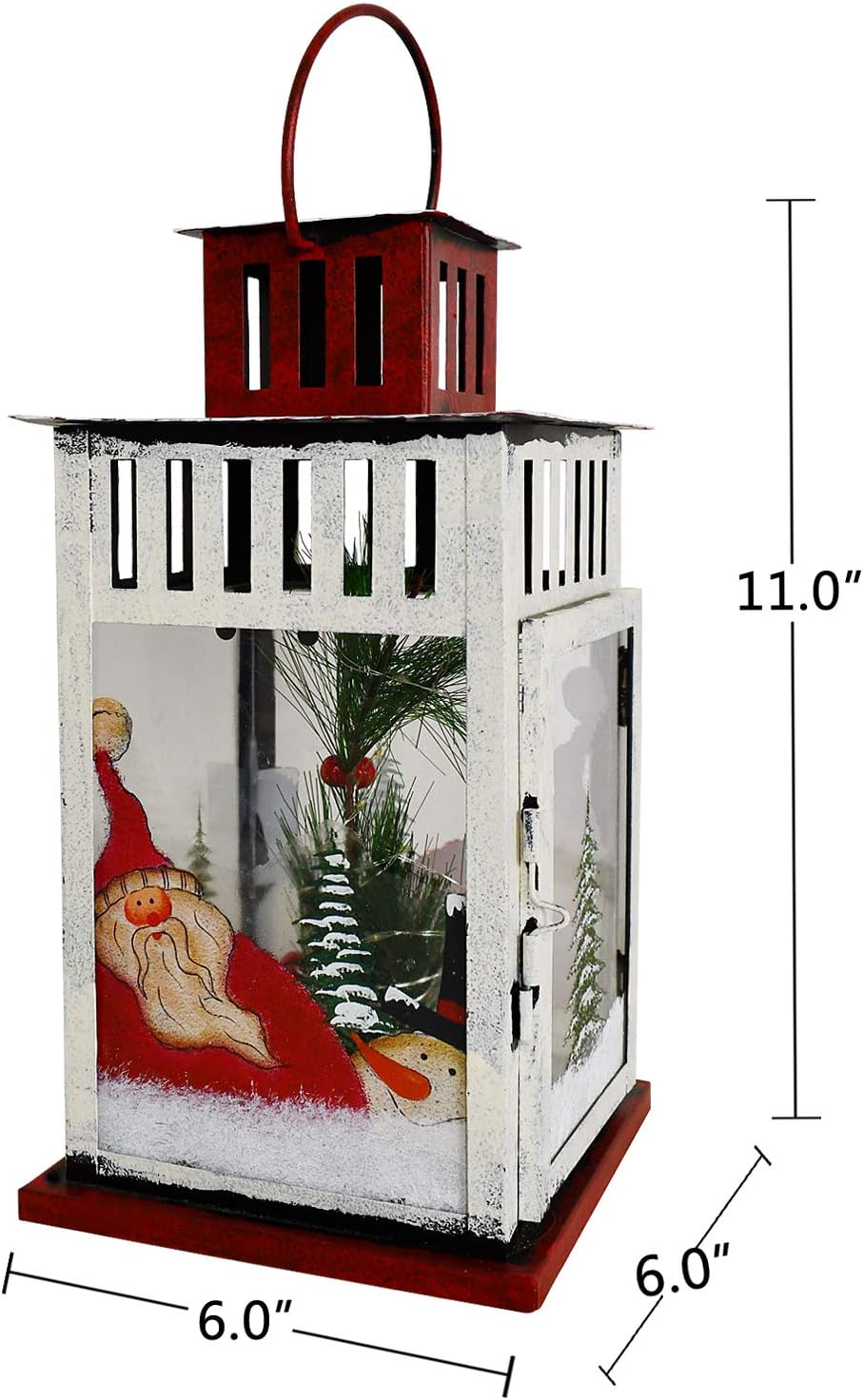 E-view Metal Christmas Lanterns with Led Lights - Snowman Decorative Hanging Lantern Indoor Outdoor Mini Xmas Home Decoration Iron Tabletop Centerpieces, Battery Operated (Not Included) (Santa B)