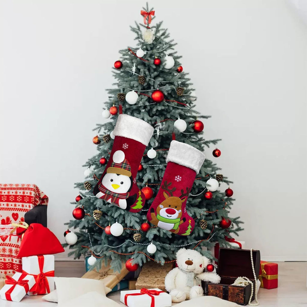 Reindeer Christmas Stockings Animal, 20" Velvet Cute 3D Deer Penguin Polar Bear Moose Xmas Stocking for Kids Girls Boys Women