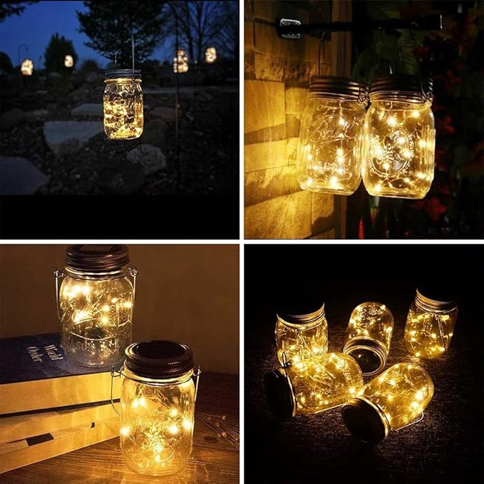 SunKite Solar Mason Jar Lights(NO Jars), 12 Pack 30 LED Waterproof Fairy Firefly Jar Lids String Lights with Hangers, Patio Yard Garden Wedding Decoration - Warm White