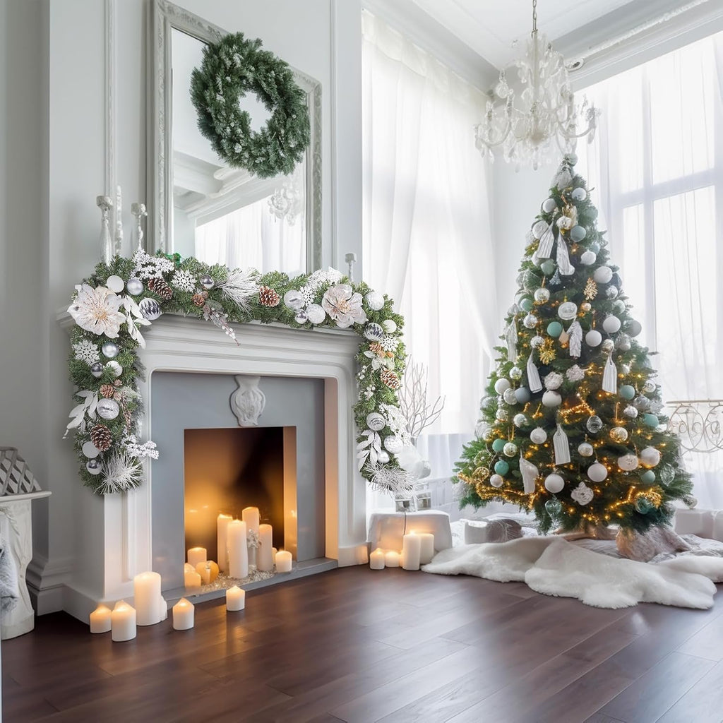 wbhome pre-lit 6 feet/72 inch christmas garland, white, side view