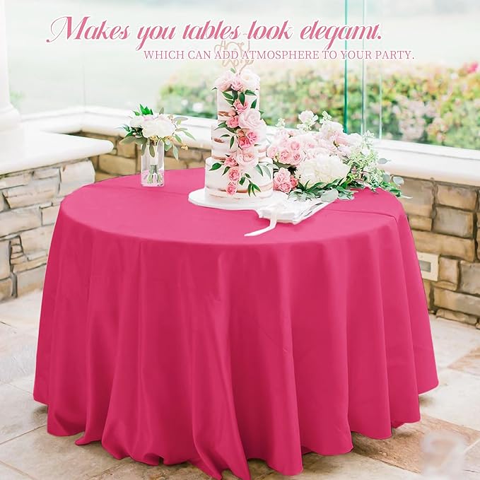 10 Pack Hot Pink Round Tablecloths 120 Inch, Circle Bulk Washable Linen Polyester Tablecloth, Table Cloth Cover for Wedding Buffet Party Banquet Reception Restaurant and Camping