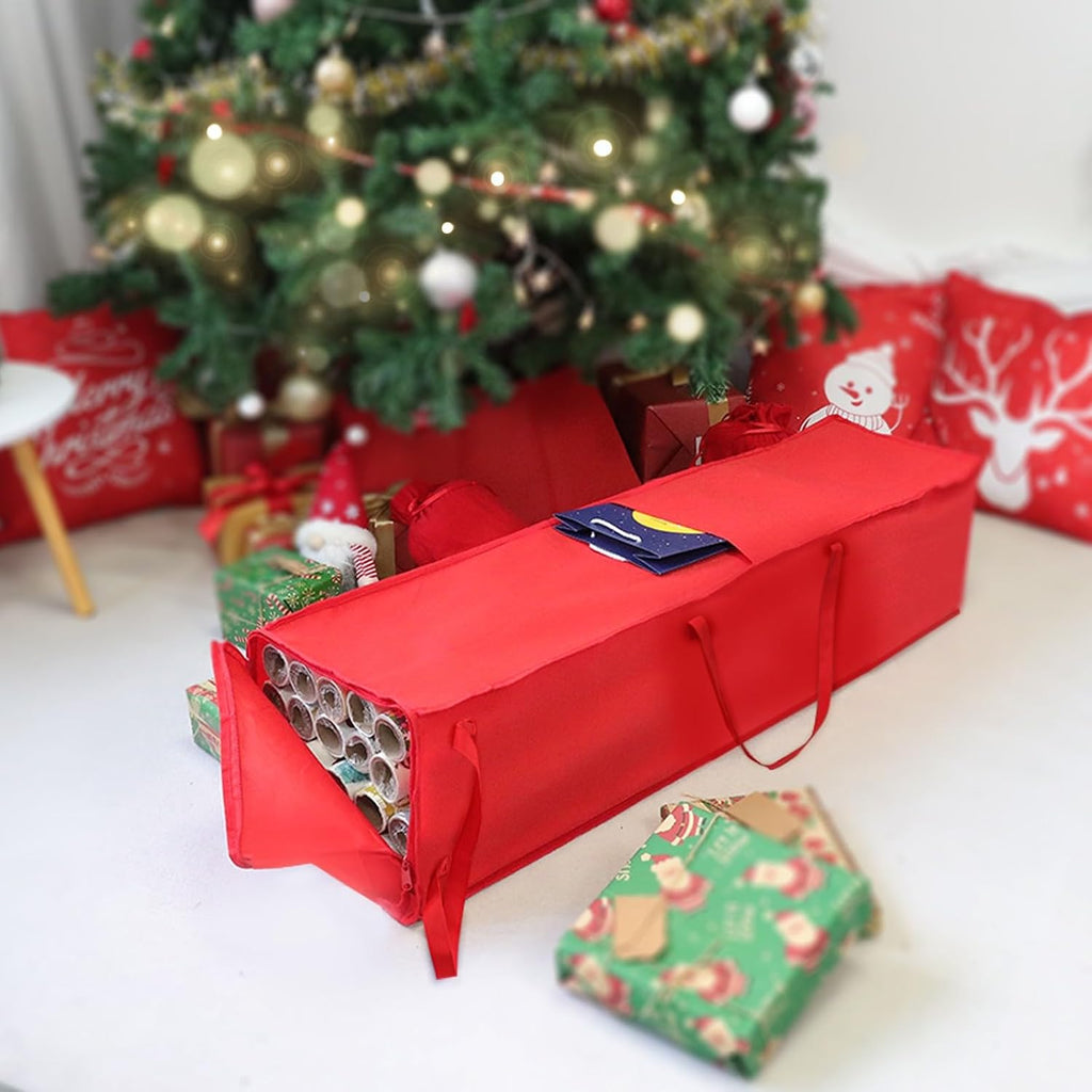 Demao Christmas Wrapping Paper Holder, Wrapping Paper Storage Bag for Christmas Rolls, Resistant 41 inch Organizer Storage Container, Stores up to 25 Standard Rolls