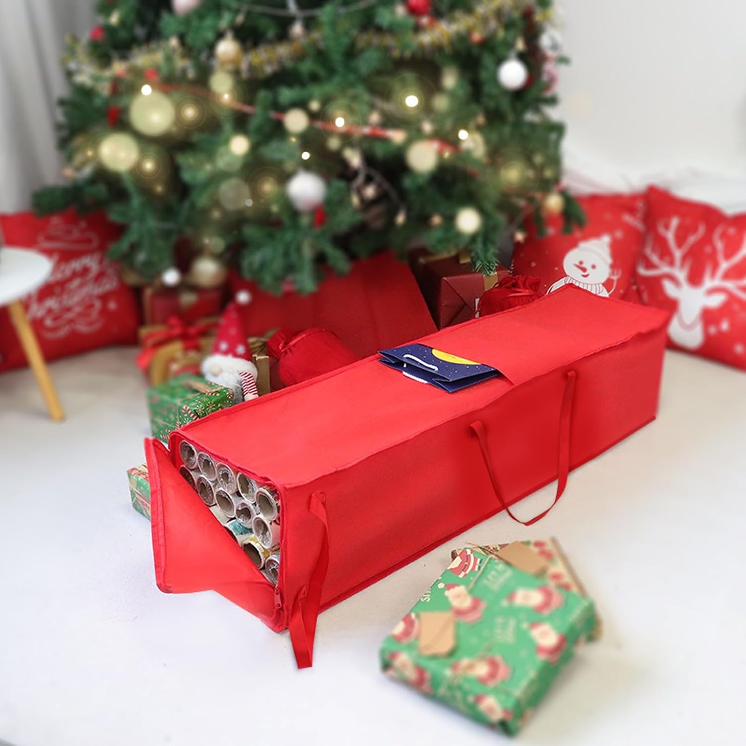 Demao Christmas Wrapping Paper Holder, Wrapping Paper Storage Bag for Christmas Rolls, Resistant 41 inch Organizer Storage Container, Stores up to 25 Standard Rolls