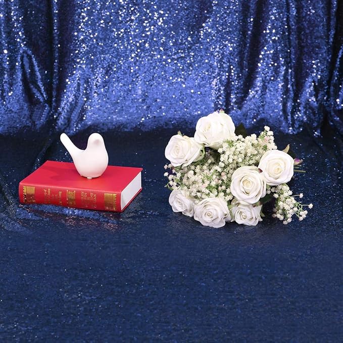 Eternal Beauty Navy Blue Sequin Backdrop, 4x7 Ft Glitter Background Curtains for Shimmer Photography Party Wedding Birthday Independence Day Back Drop Decor
