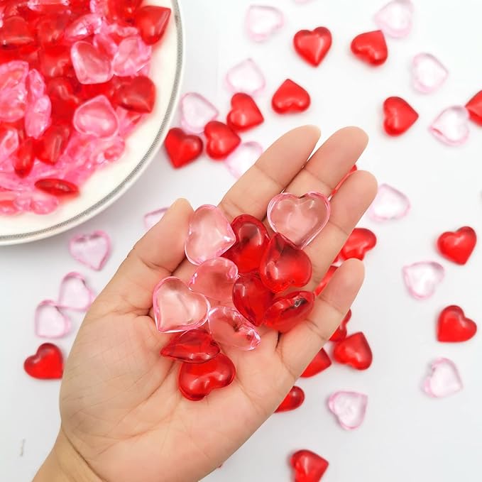 200pcs 3D Red Acrylic Heart 22 mm Acrylic Hearts Shaped Plastic Heart Vase Filler Table Decor Pink&Red