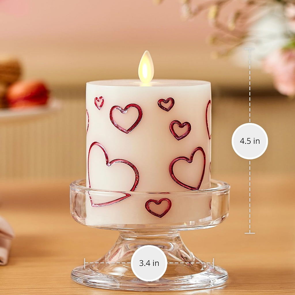 Luminara Debossed Hearts Pillar Candle Metallic Magenta - Patented Flickering Flameless Technology - Valentine's Day Collection - Remote Ready - 4.5"