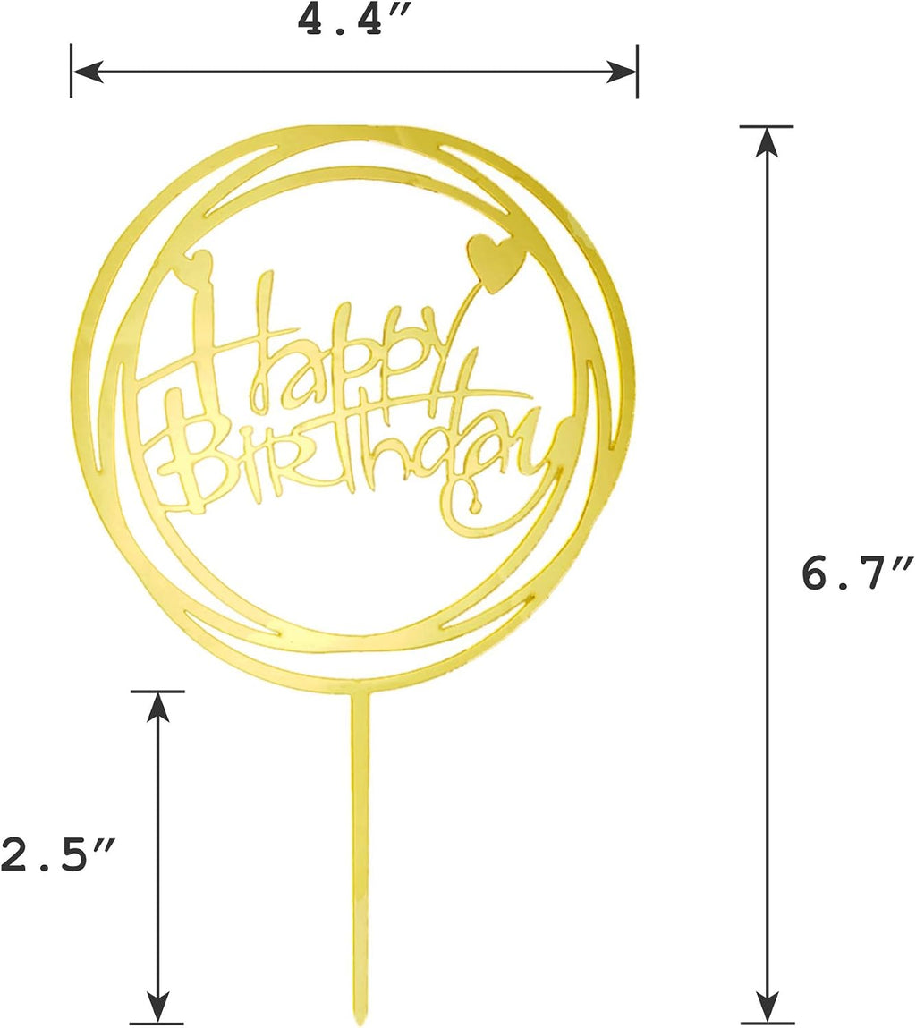 6-Pack Gold Cake Topper Set, Double-Sided Glitter, Acrylic Happy Birthday Cupcake Toppers, Birthday Decorations for Children or Adults.