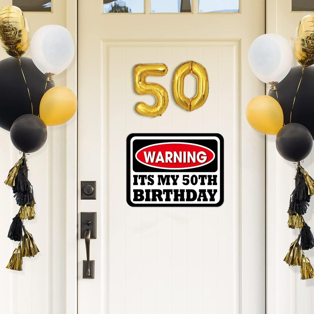 WERNNSAI 50th Birthday Party Decorations - 9PCS Wall Signs for Adults 50 Years Old Party Decor Yellow Caution Logos on Door Windows Yard Garden Sign Happy 50th Birthday Party Supplies