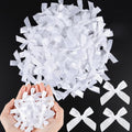 NEBURORA 100 Pcs Mini White Bows Small Satin Fabric Ribbons Bow with Dot Stickers for Gift Wrapping Cake Card DIY Crafts Wedding Party Decorations