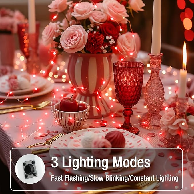 12 Pack Fairy Lights Battery Operated - 7ft 20 Led Twinkle Lights 3 Modes, Bulk Mini String Lights Waterproof for Mason Jars Vases DIY Party Wedding Decoration Christmas - Red