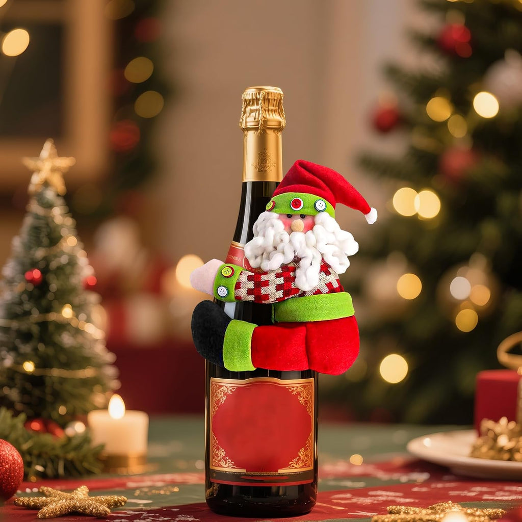 Santa Christmas Tree Topper Decoration 10.5 * 13 in,Unique Funny Plush Santa Decor for Tree,Xmas Curtain Ornaments Wine Bottle Staircase Guardrail Decoration for Xmas New Year Holiday Birthday