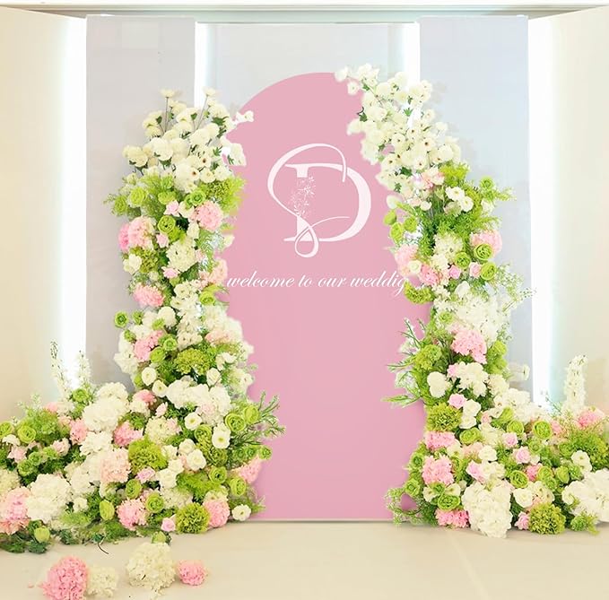 LEBENGURU Upgraded 5FT Wedding Arch Cover, Dusty Pink Spandex Fitted Arch Backdrop Cover, Round Top Chiara Stand Covers for Birthday Party Baby Shower Banquet Balloon Décor