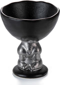 KAMMAK Ceramic Candle Holder with Silver Rabbit Figurine Base -Matte Black Scalloped Bowl Pedestal Stand for Pillar Candles, Animal-Inspired Design Black Rabbit High-Foot Bowl Candle Holder