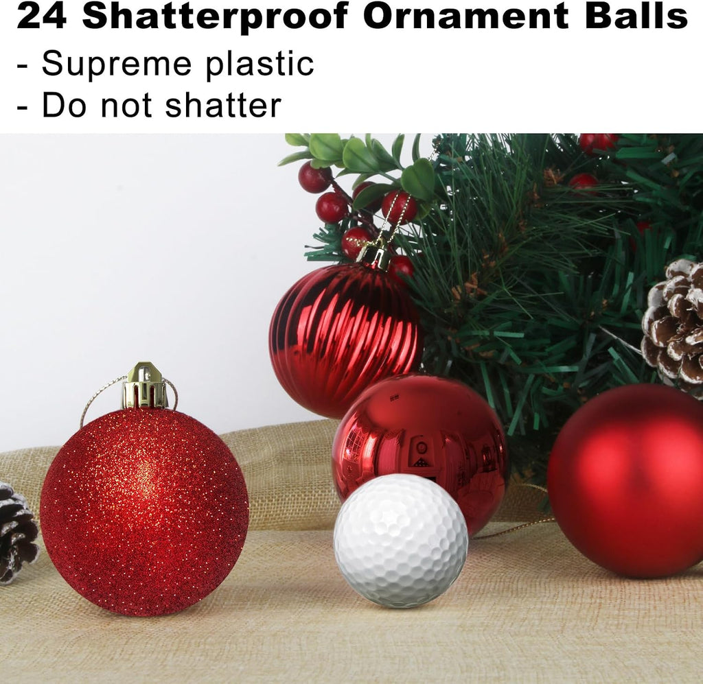 Rose Red 2.5" Christmas Balls Christmas Tree Decoration Ornaments Shatterproof Hanging Balls for Birthday Halloween Holiday Wedding Decorations Set of 24pcs