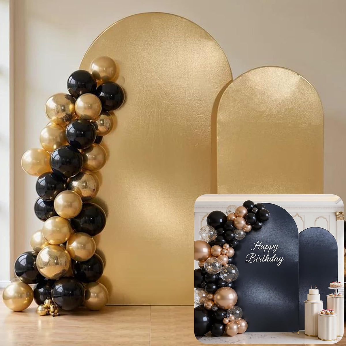 gold black glitter arch backdrop cover 2set 6, main product view