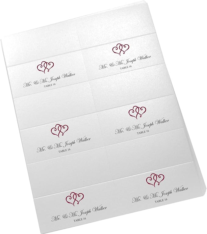 Linked Hearts Printable Place Cards, Burgundy (Choose Color), Set of 150 (25 Sheets), Laser & Inkjet Printers - Wedding, Party, Dinner, and Special Events - Made in the USA