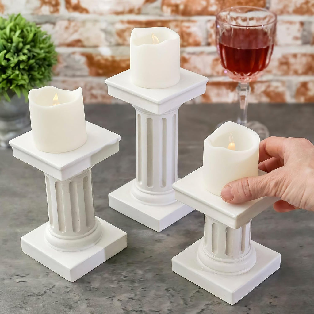 Kate Aspen Greek Column Inspired Dual Sided Pillar Pedestal Stand Tapered Candle Stick Holder/Votive Holder, Vintage Home Decor, Centerpiece Table Decorations, Fireplace Decor