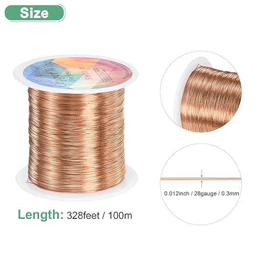 0.3mm Jewelry Wire, 28 Gauge 328FT Craft Wire Copper Beading Wire for Jewelry Making/Planting/Weaving/DIY Crafting, Soft Metal Wires [100M, Copper Tone]