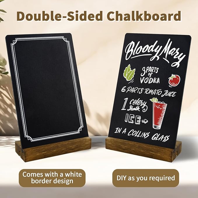 Small Chalkboard Sign with Stand, 8x5'' Table Top Double-Sided Mini Board With Wooden Base for Food Messages, Restaurant, Bar, Party, Store Decoration (1 Pack)