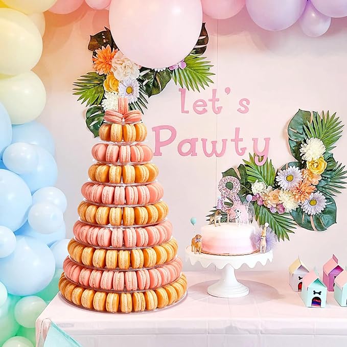 10 Tiers Macaroon Tower Stand, Round Macaron Tower Cake Display Rack Plastic Cupcake Stand Macarons Desserts Serving Tray for Birthday Wedding Party Decor (10 Tiers)
