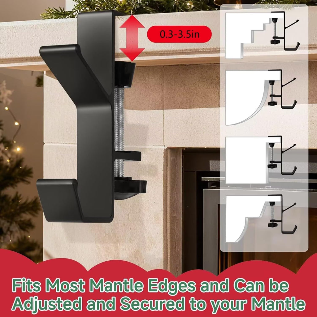 Fireplace Stocking and Garland Hanger, 2 in 1 Mantel Hanger for Garland, Fireplace Stocking Holders for Mantle Garland Hooks for Xmas Holiday Home Party Decoration (Black,3)