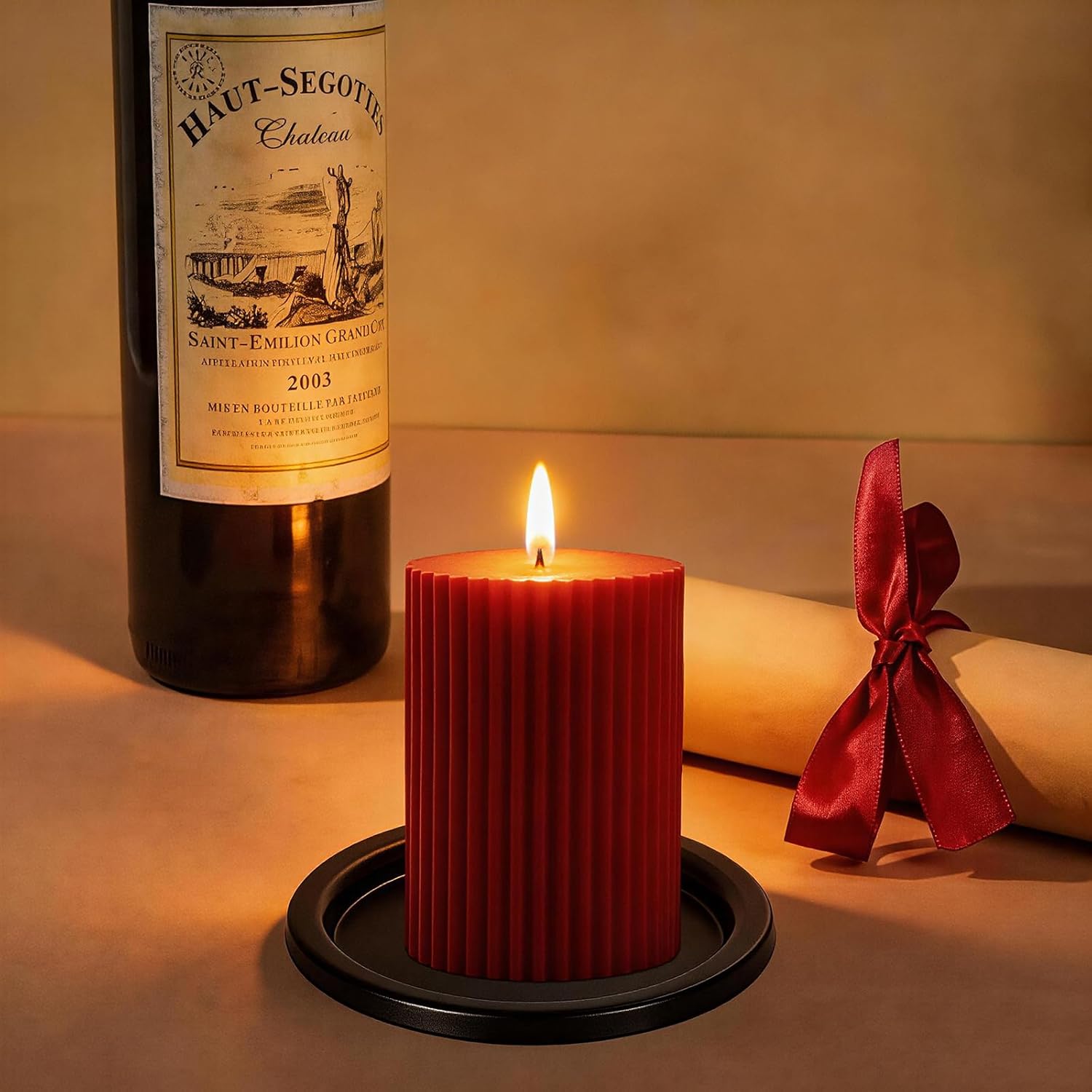 Matte Black Candle Holders Set of 2, Iron Pillar Candle Tray for 3 Inch Candles, Wax Catching Metal Candle Plate for Wick & LED Candles, Decorative Candle Stand for Table Centerpiece