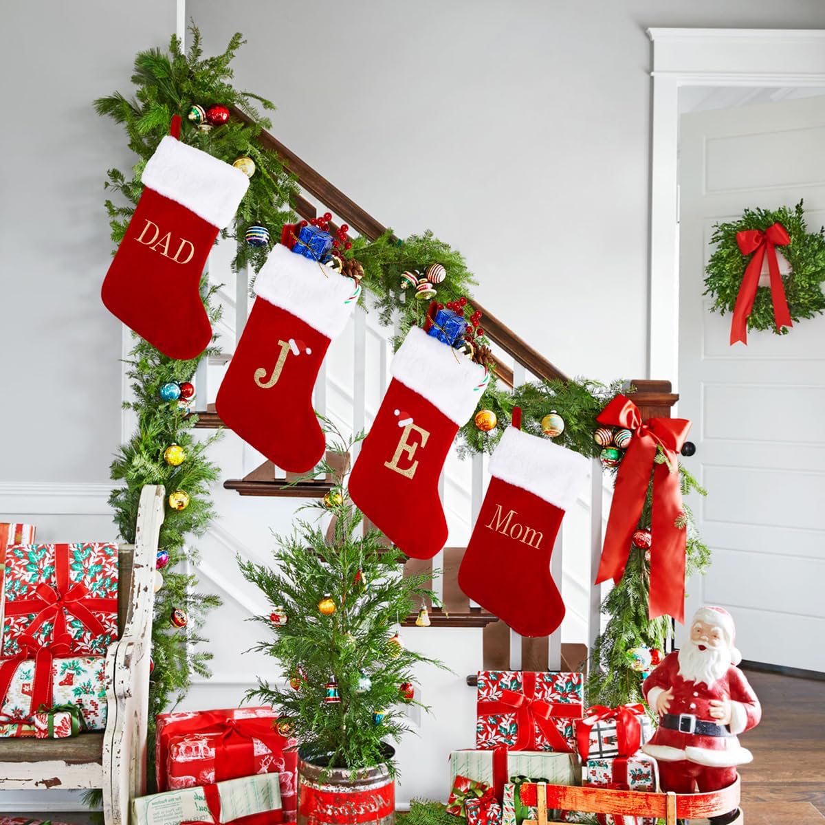 Sailup 20 Inches Monogram Christmas Stockings with DAD Letters, Large Super Soft Christmas Stockings Red Velvet with White Super Soft Plush Cuff for Christmas Xmas Tree Holiday Fireplace