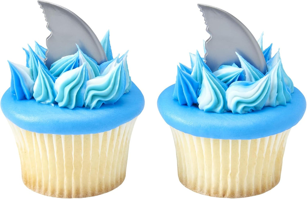 DecoPac Shark Fin Cake Picks, 24-Pack, Cupcake Toppers, Reusable Decorations for Cakes, Cupcakes and other Bakes, Beach Party, Pool Party