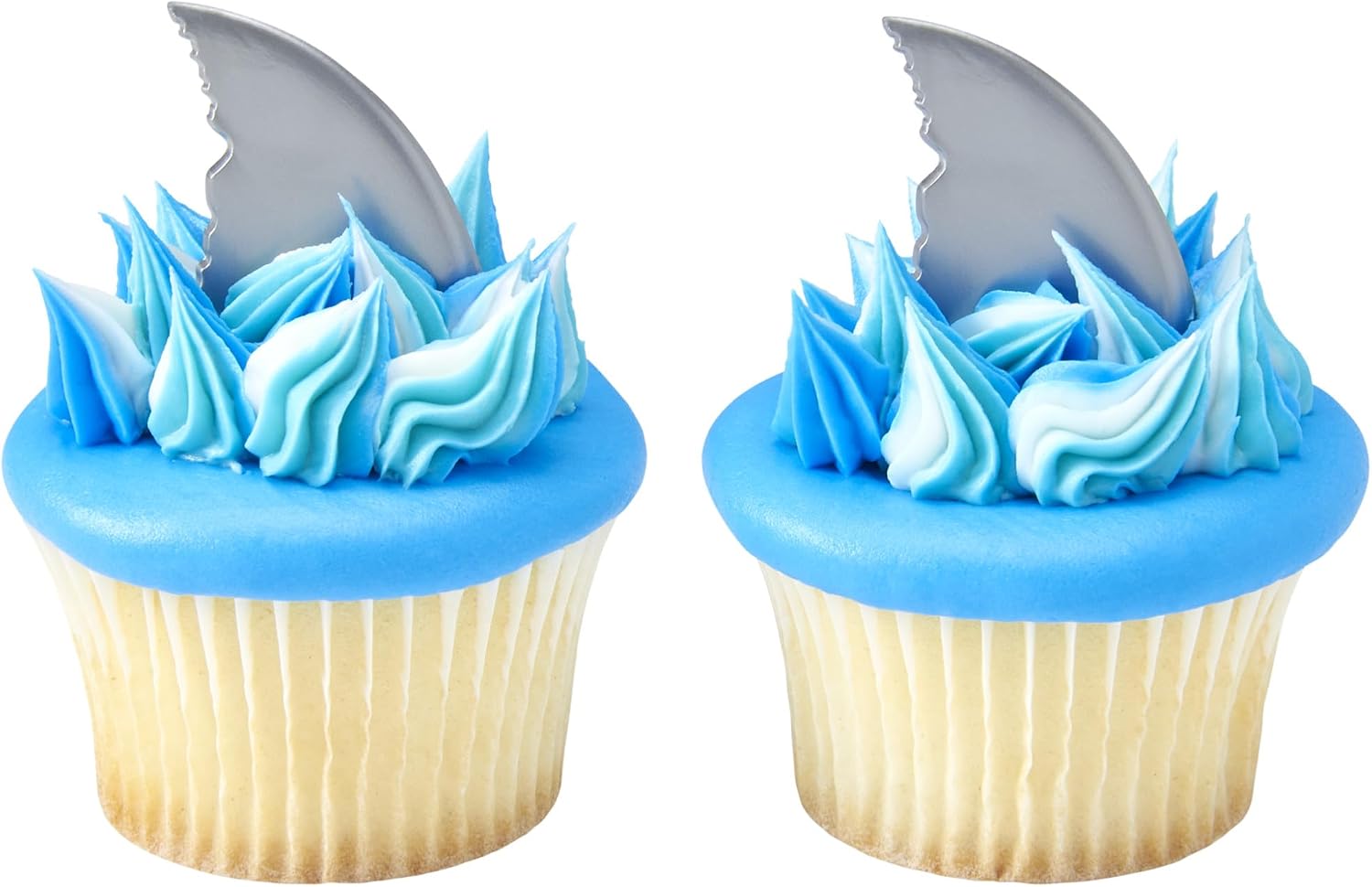 DecoPac Shark Fin Cake Picks, 24-Pack, Cupcake Toppers, Reusable Decorations for Cakes, Cupcakes and other Bakes, Beach Party, Pool Party