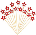 Minisland Big Red Star Cocktail Picks, 5.5 Inch Long Bamboo Fancy Toothpicks for Appetizers, Decorative Christmas New Year Holiday Party Food Drinks Garnish Fruit Skewer Sticks 50 Counts - MSL432