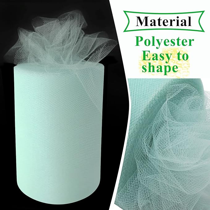 Aqua Blue Tulle Fabric Rolls 6 Inch by 100 Yards (300 feet) Fabric Spool Tulle Ribbon for DIY Tutu Bow Baby Shower Birthday Party Wedding Decorations Christmas Craft Supplies