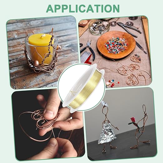 0.6 mm/22 Gauge Copper Wire for Jewelry Making, 13.1FT Copper Beading Craft Wire for Jewelry/Weaving/DIY Crafting/Planting, Color-Retaining [4M, Light Golden]