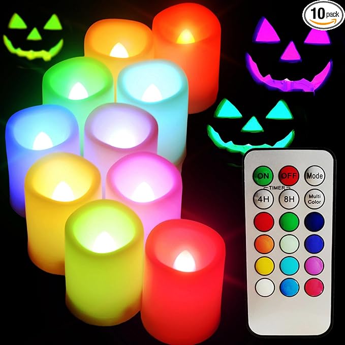 SWEETIME Colored Flameless Votive Candles with Timer-Color Changing Led Tea Light,Battery Operated RGB Votive Candles,Rainbow Tealights Party Decor,1.5"x 2",Set of 10