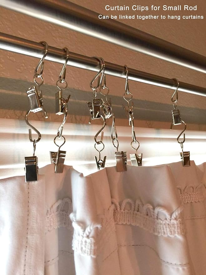 Coideal Gutter Hooks Curtain Clips, 40 Pcs Stainless Steel Patio String Light Hanging Clips Metal S Hooks for Indoor Outdoor (Silver)