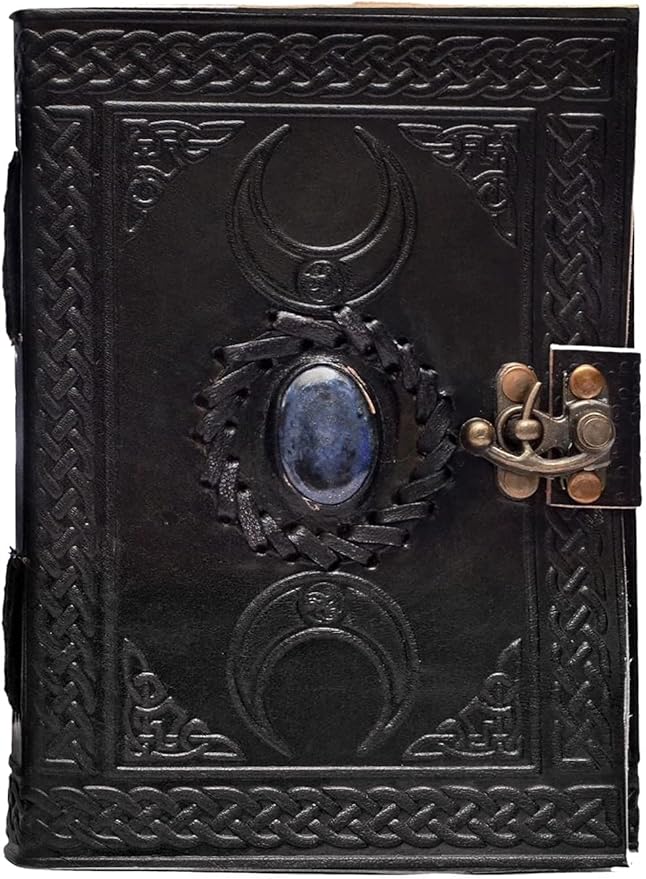 cuero 3 Moon Blue Lapiz Embossed Vintage Leather Journal | 240 Pages of Antique Handmade Deckle Edge Vintage Paper, Leather Sketchbook, Drawing Journal, Great Gift (6 inch by 8 inch, black)
