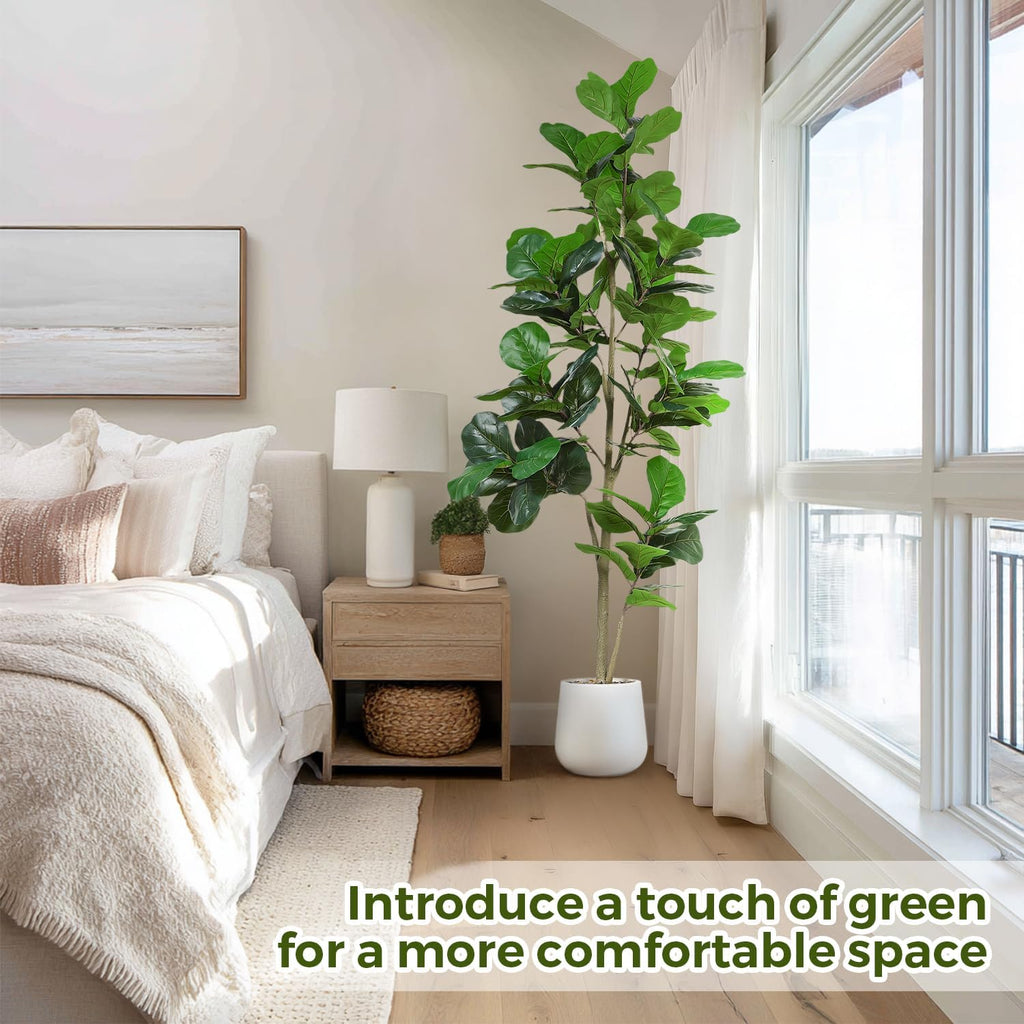 jocoevol artificial fiddle leaf tree, 7ft faux plant showing dimensions