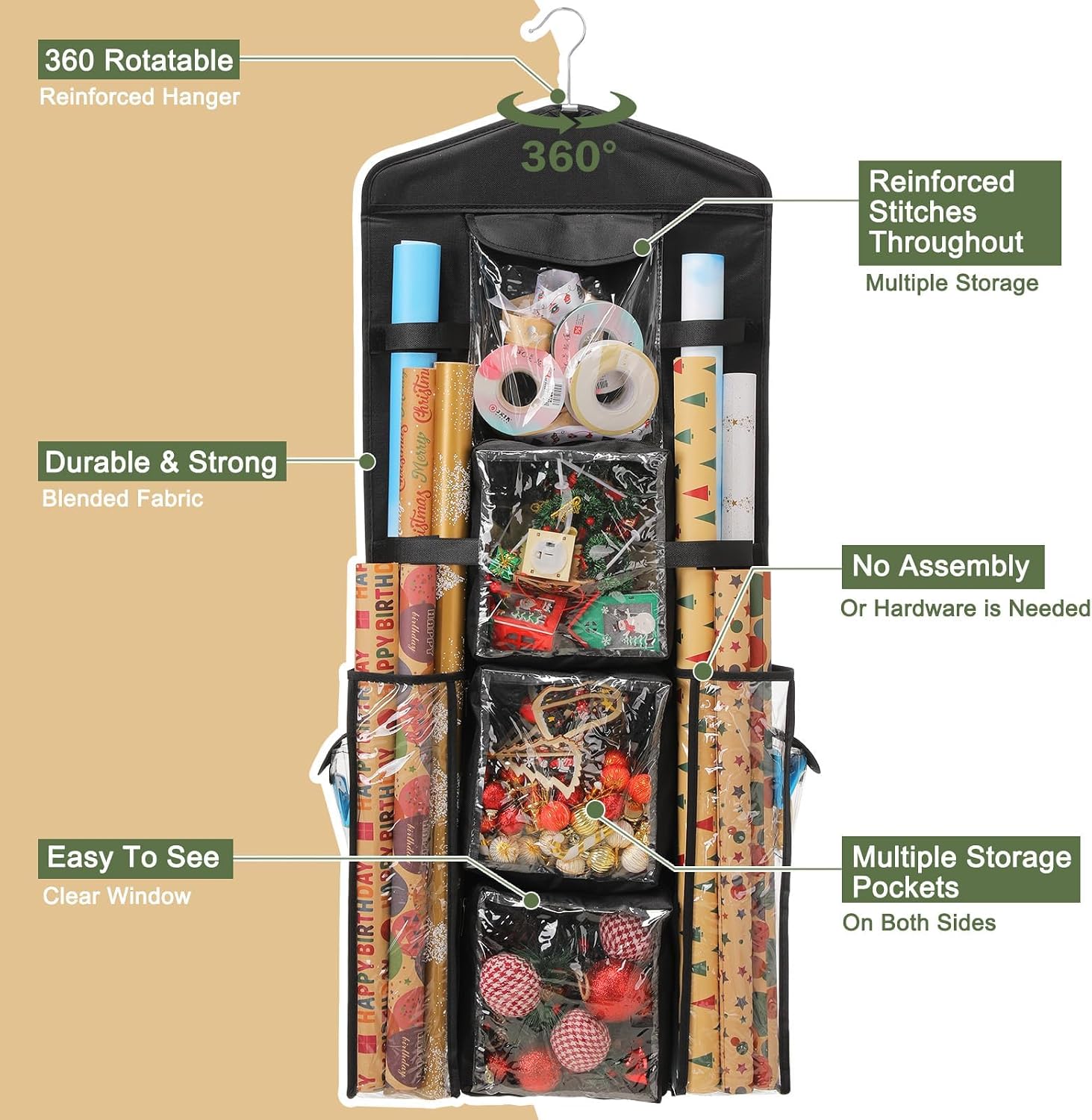 EXLIFBAG Wrapping Paper Storage, Gift Wrap Organizer Holder Double-Sided Hanging Gift Bag Storage Organizer