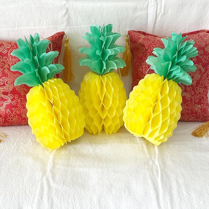 8inch Paper Pineapple Honeycomb Decorations 8pcs Tissue Party Pineapple Centerpieces Hanging Pineapple for Table Decor for Summer Tropical Hawaiian Beach Decor