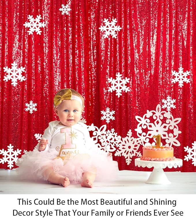 ShinyBeauty Sequin Backdrop Red 10X10FT for Photography, Wedding, Baby Birthday, Photo Booth - Glitter Shimmer Party Backdrop