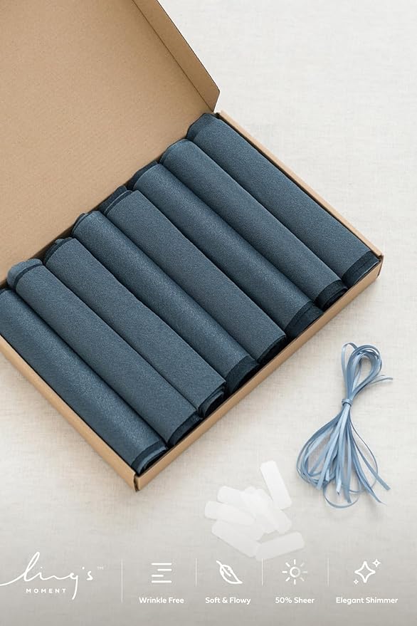 Ling's moment Wedding Chair Sashes Cover Aisle Decorations Draping Fabric Wrinkle-Free with Tie 16 Pcs Dusty Blue & Navy for Party Ceremony Reception Floral Arrangement Banquet Outdoor Decor