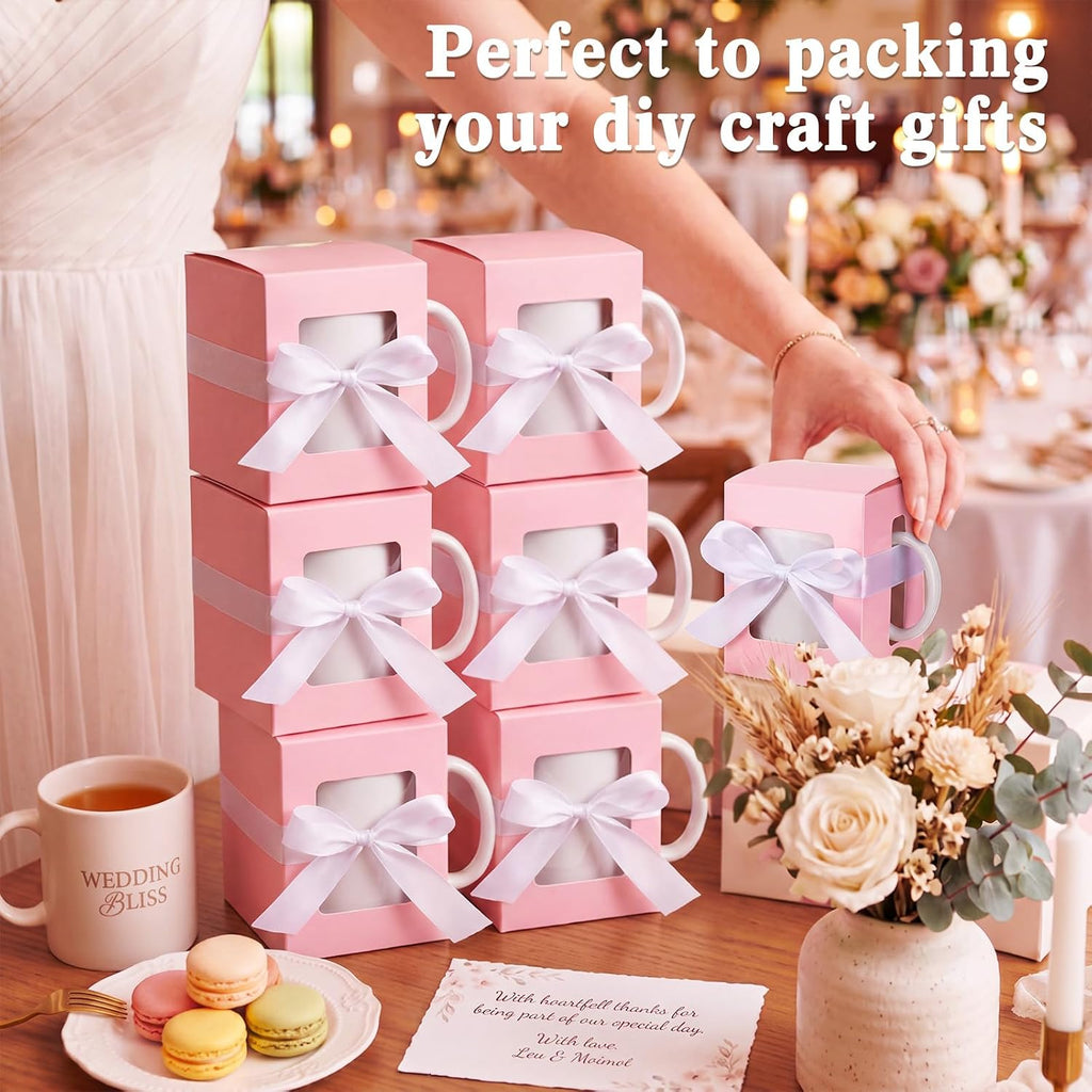 Harloon 36 Pack Mug Boxes for Gifts Transparent Packaging Box for Shipping 11oz Blanks Sublimation Ceramic Coffee Mugs Wine Glass Wrapping Holder Candle Gift (Pink)