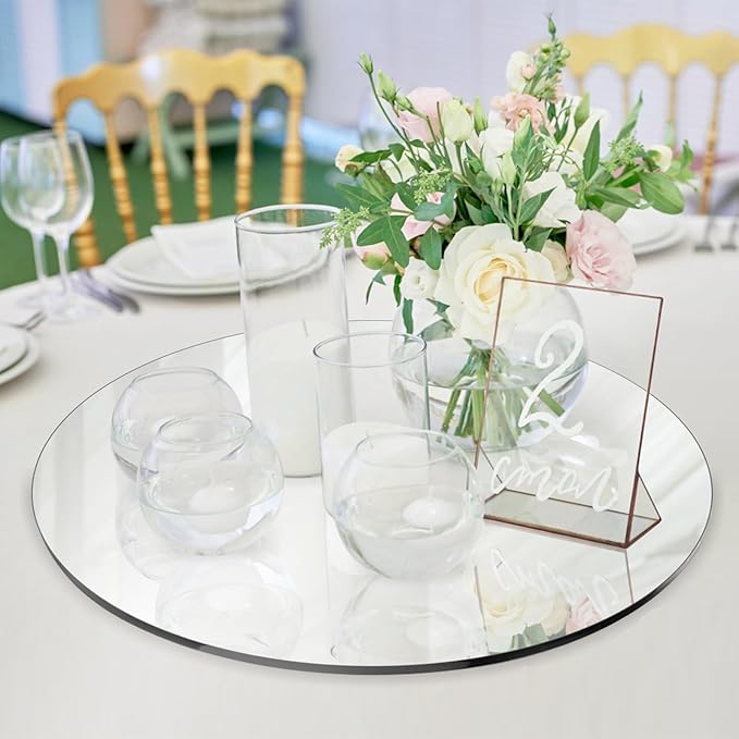 Seelenruhe 12" Round Mirrors for Centerpieces for Tables, Round Mirrors Trays Plates for Centerpieces, Wedding Decorations, Baby Shower Party, Christmas Decorations, 2mm, 12 PCS