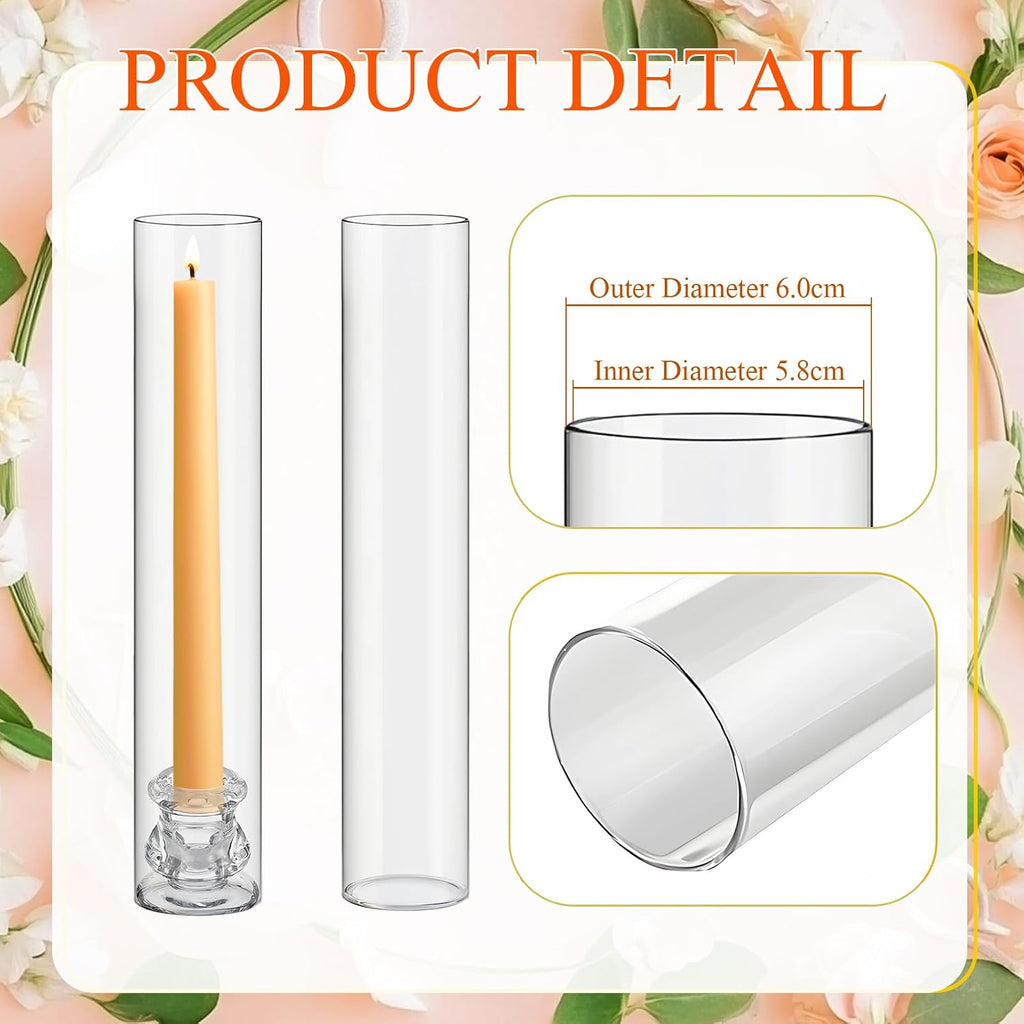 Teenyyou 24 Set Glass Hurricane Candle Holders Bulk 12.6" Open Ended Glass Candleholder Tube Shape Bottomless and 2.2" Taper Clear Candlestick Holders for Wedding Table Centerpiece (Clear)