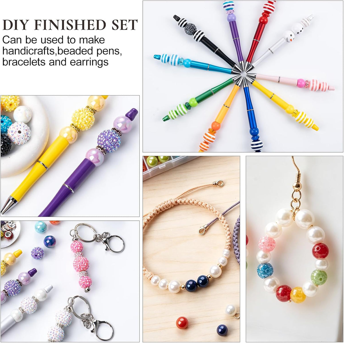370pcs Beads for Pens DIY Kit,Rhinestone Spacer Acrylic Focal Beads