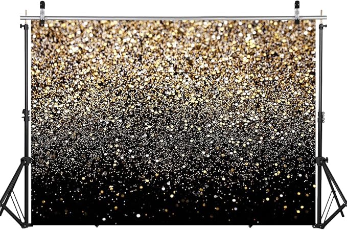 WOLADA Black and Gold Backdrop Golden Glitter Backdrop for Photography Wedding Birthday Baby Shower Party Photo Studio 12x10FT 11176