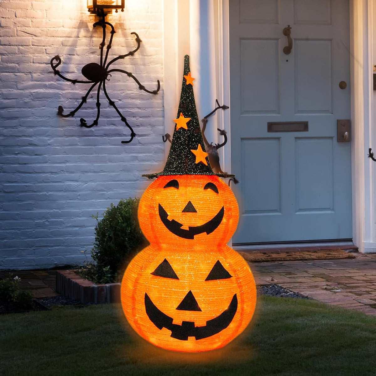 Cute Halloween Collapsible Pumpkin Decorations, 3ft Light Up Pumpkins for Dec...