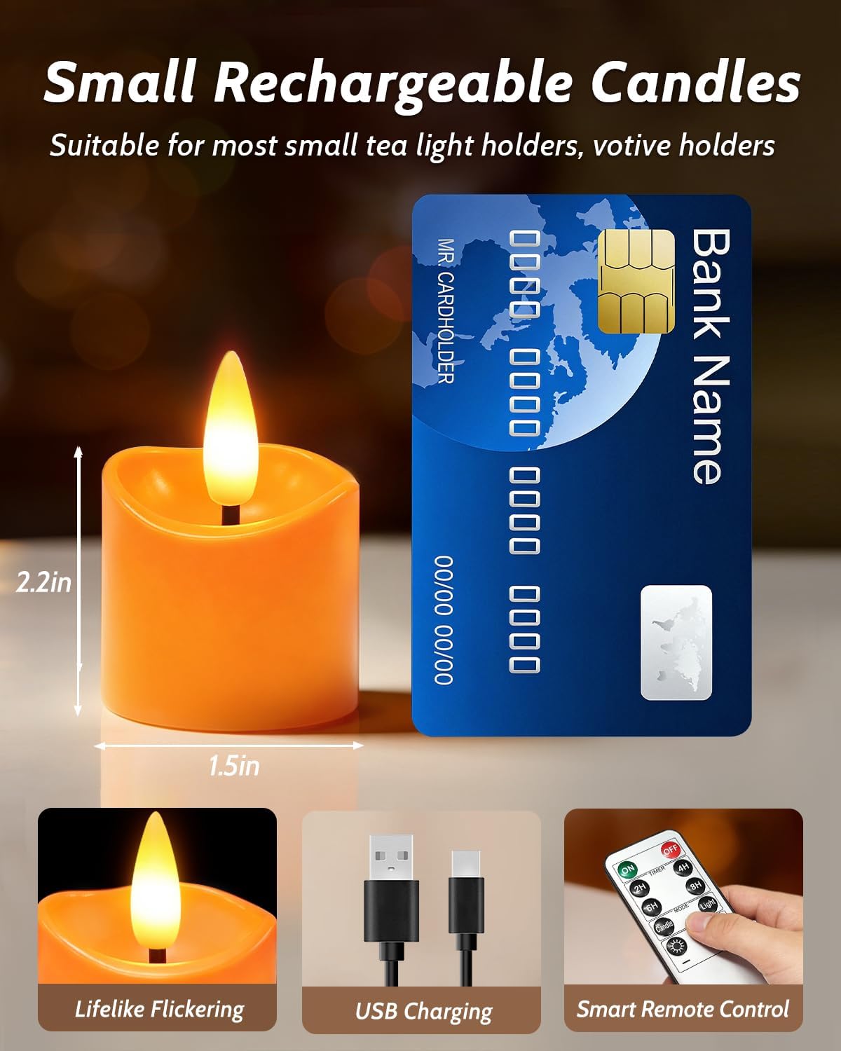 12 Pack Small Rechargeable Flameless Candles with Remote Timer