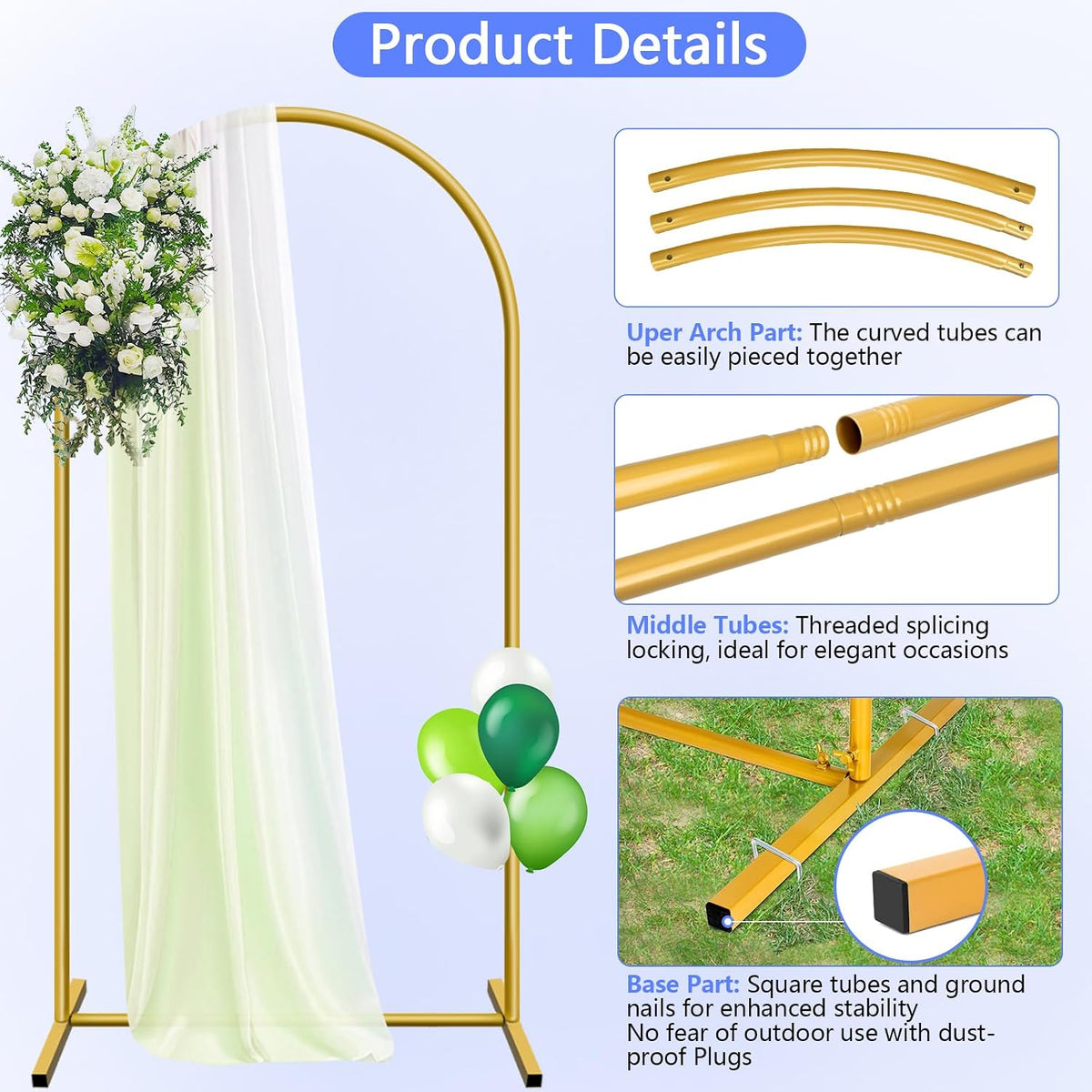 hemmotop metal arch backdrop stand and cover set, close-up detail