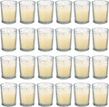 flamecan 24 Pack Clear Glass Filled Ivory Votive Candles. Unscented Votive Candles for Home Décor Spa Weddings Birthdays Holidays Party