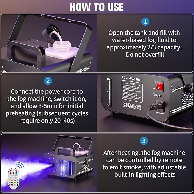 Fog Machine with RGBW LED Lights, 1200W Professional Smoke Machine, 1L Tank, 3000CFM Output, 14 Colors for DJ Party Stage Wedding Halloween 4PACK